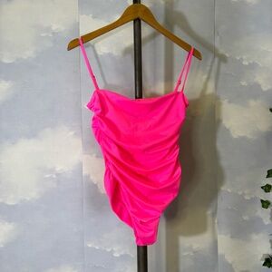 Vibrant Pink Ruched One-Piece Swimsuit